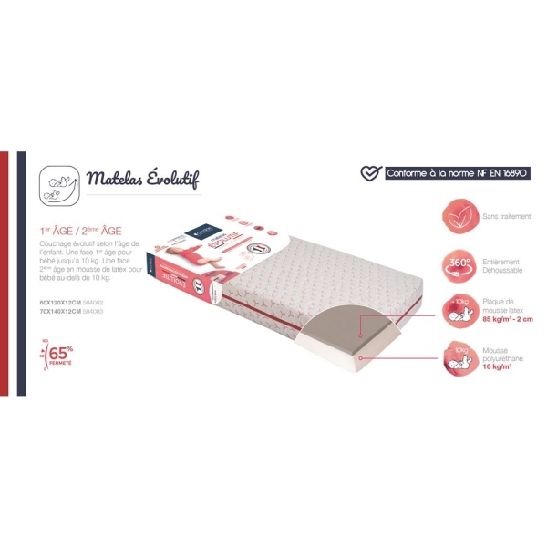 Matelas Évolutif 60x120 cm Candide | JOLI GAMIN